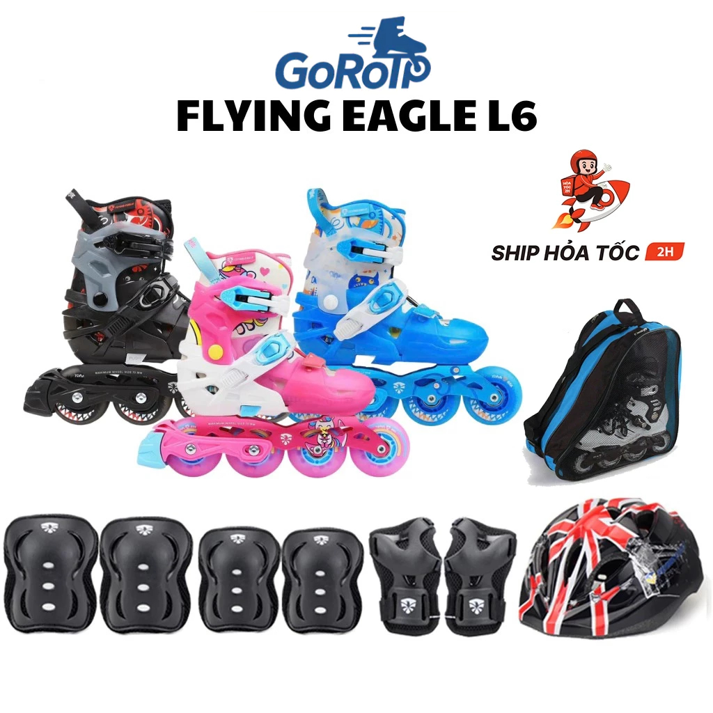 Giày trượt patin trẻ em Flying Eagle L6 - 8 bánh đèn led phát sáng,chịu lực đến 100kg,form chắc chắn