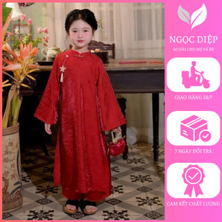 Bộ áo dài bé gái CÁT TƯỜNG, áo dài Tết, áo dài cách tân cho bé Tết 2026 - màu đỏ - áo dài Mẹ&bé - MB25.833