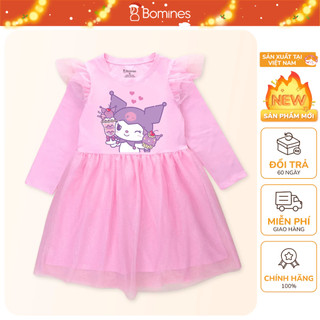  Váy cho bé gái tay dài Kuromi Bomines đầm phối lưới mềm mịn cho bé 2- 12 tuổi 8-36kg DTDLUOKRMK 