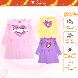  Váy bé gái tay dài Kuromi & Cinnamoroll Đầm hoạt hình bé gái Bomines thun cotton cho bé từ 3- 10t 12-30kg DTDBKRMCIN 