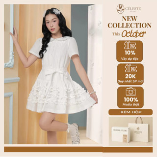   GIẢM 30K 0K  CÉLESTE - Váy Babydoll tiểu thư Mary Dress Váy thiết kế nữ sang chảnh Mặc 2 kiểu Kèm Đai 