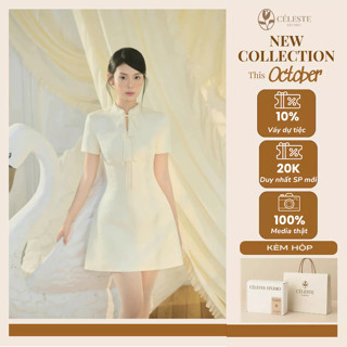   ĐỘC QUYỀN GIẢM 30K 0K  -CÉLESTE Váy Tiểu Thư Sang Chảnh Rola Dress Chữ A Dáng ngắn Váy Đi Tiệc Cưới Cổ Tàu Viền Ren 