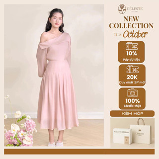   LIMITED-30K 0K  CÉLESTE Set áo trễ vai và váy dài sang chảnh Cara Set thiết kế nữ sang chảnh áo trễ vai tay bồng 