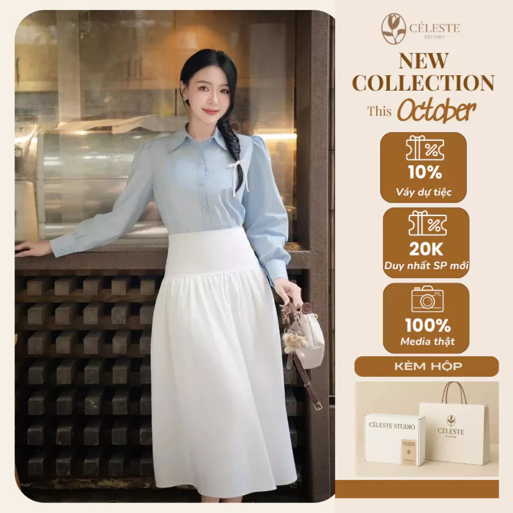 CÉLESTE - Chân Váy Xoè Dáng Dài Hack Eo Chất Thô Mềm Bồng Bềnh Nhẹ Nhàng Ara Skirt