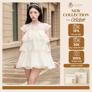   LIMITED CÉLESTE  Váy Áo Babydoll Minji Top 3 Tầng Chất Tơ Voan Mềm Mát Đính Nơ Tiểu Thư 