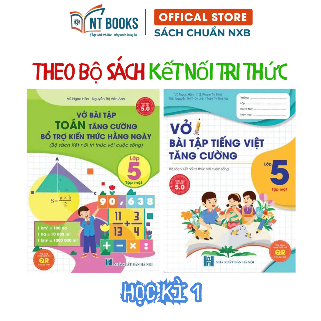 Sách - [ Lớp 5 - Tập 1 - Kết Nối Tri Thức ] - (Bộ 2 Quyển ): Vở Bài Tập Toán, Tiếng Việt Tăng Cường 