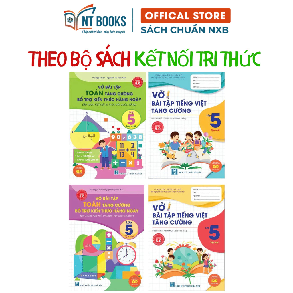 Sách - Vở Bài Tập Toán, Tiếng Việt Tăng Cường Lớp 5 Tập 1 + Tập 2 - Kết Nối - AP