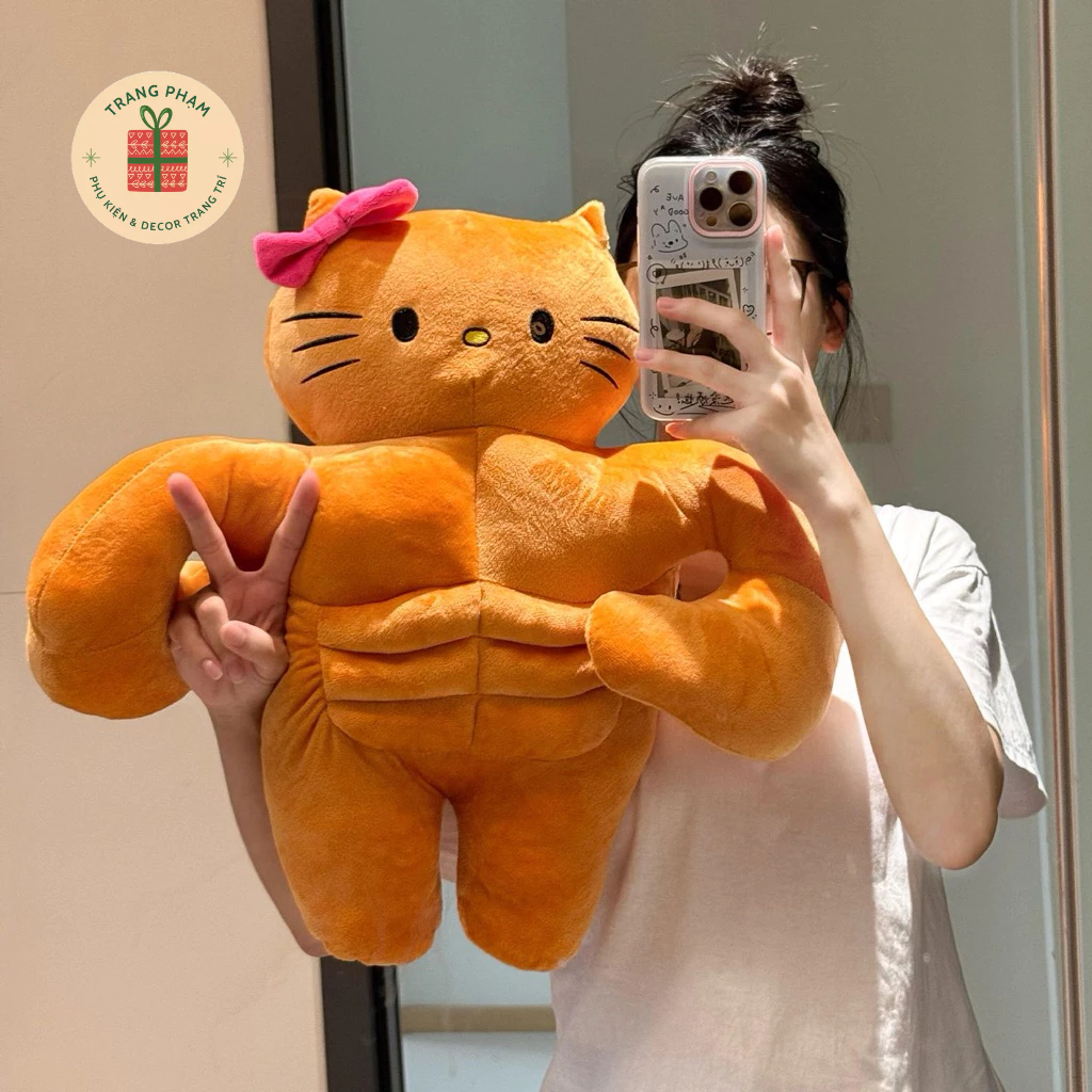 Mèo kitty sáu múi nhồi bông lực sĩ,thú bông mềm 6 múi vô tri đáng yêu
