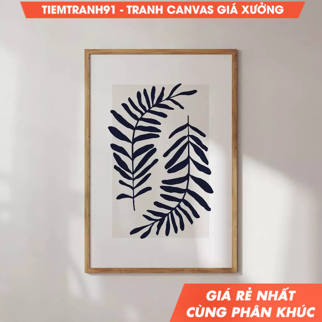 Tranh treo tường, Fern Leaf Silhouette, Navy Botanical Duo, Organic Dark Shape Art Print, Boho Scand