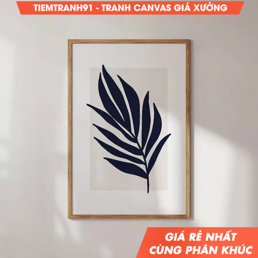 Tranh treo tường, Abstract Palm Leaf Dark Navy Botanical Print, Minimalist Tropical Organic Silhouet