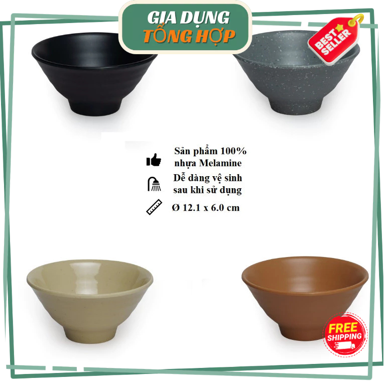 Chén(bát) cơm CX15 xoắn nhựa Melamine nhám đen,ngói,xám,nâu Fataco