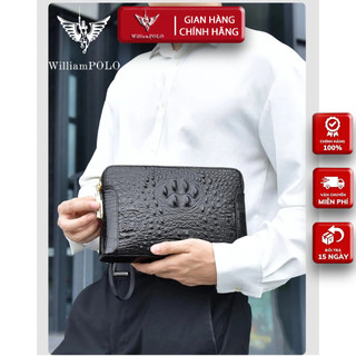  Ví Cầm Tay Nam Da Bò Clutch Nam Hàng Hiệu WilliamPoLo Túi kẹp nách nam Cao Cấp WLC13 size 27cm 