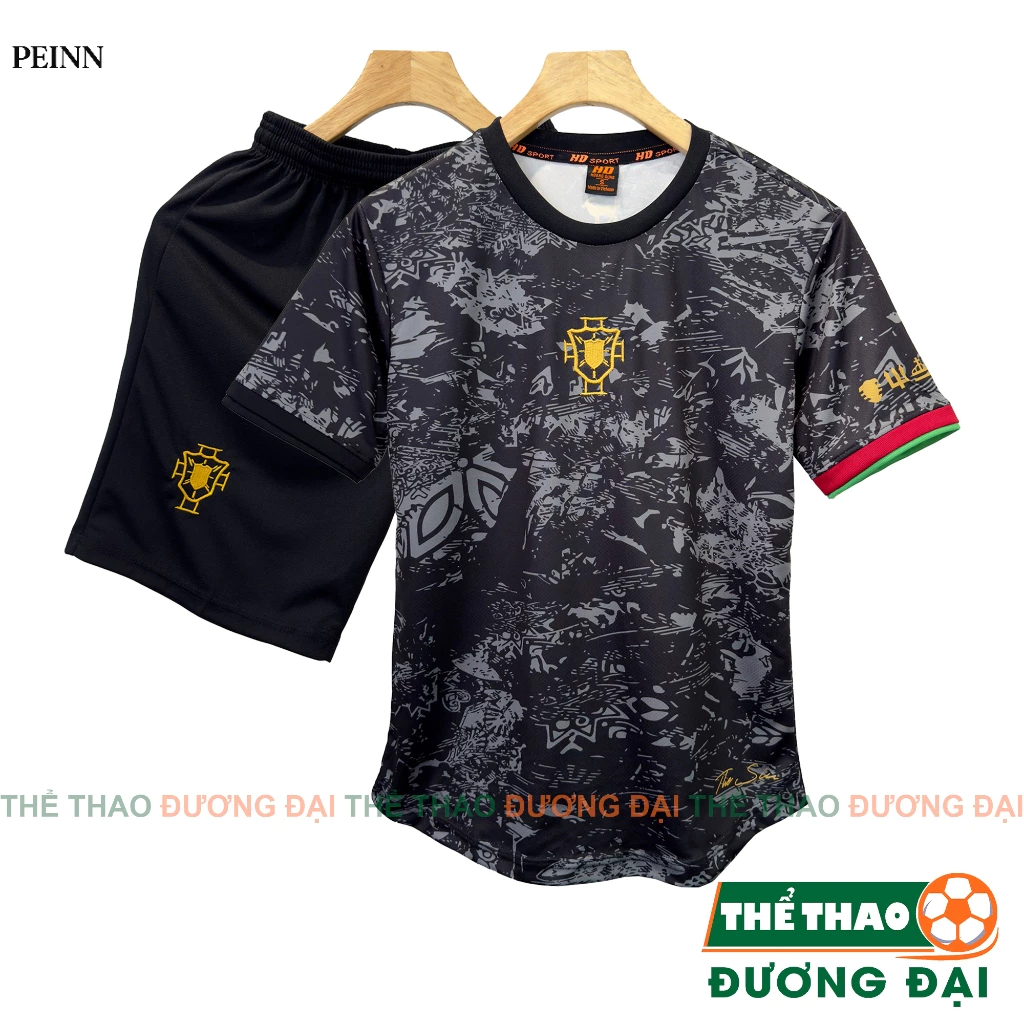 [Peinn] Quần Áo Bóng Đá Bồ Đào Nha Đen CR7 The Siu Thun Mè Cao Cấp Thoáng Khí Thể Thao Đương Đại