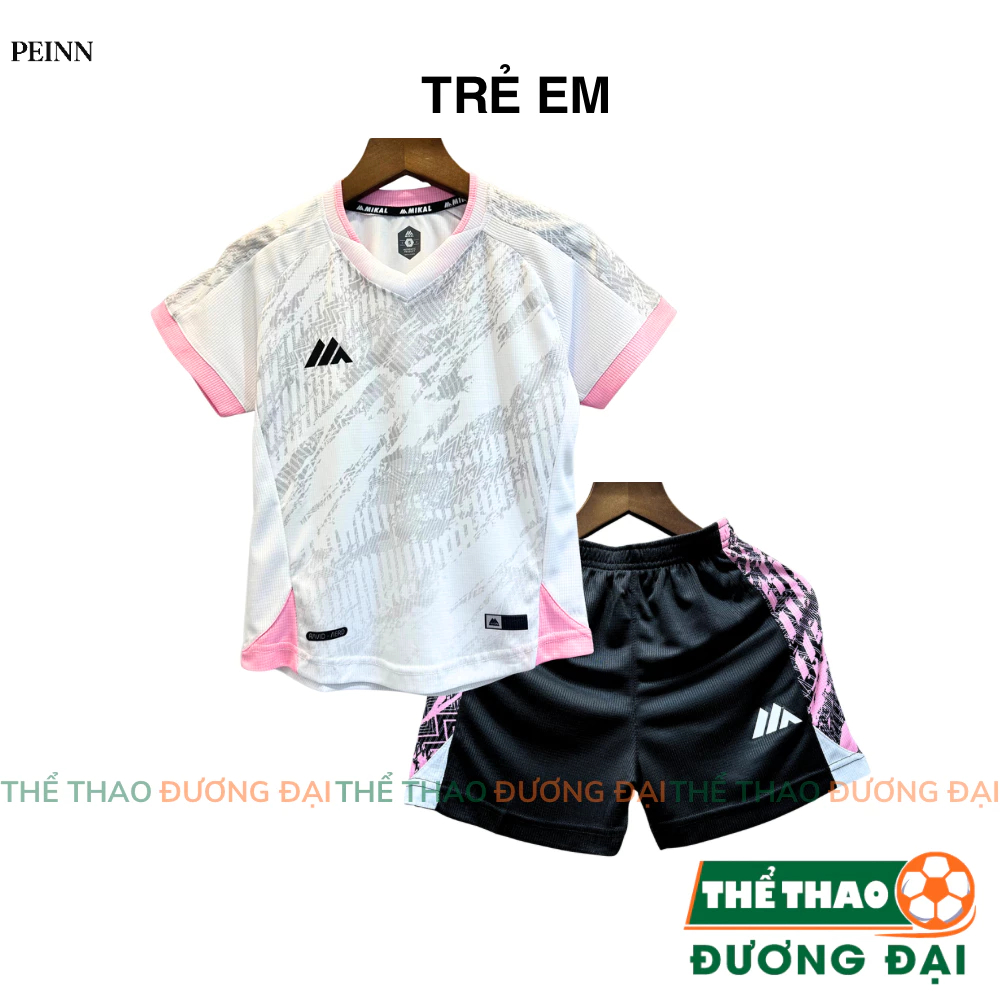 [Peinn] Quần Áo Bóng Đá Trẻ Thiết Kế Mikal Ravid Trắng Hồng Thun Mè Thoáng Khí Đồ Đá Banh Cho Bé