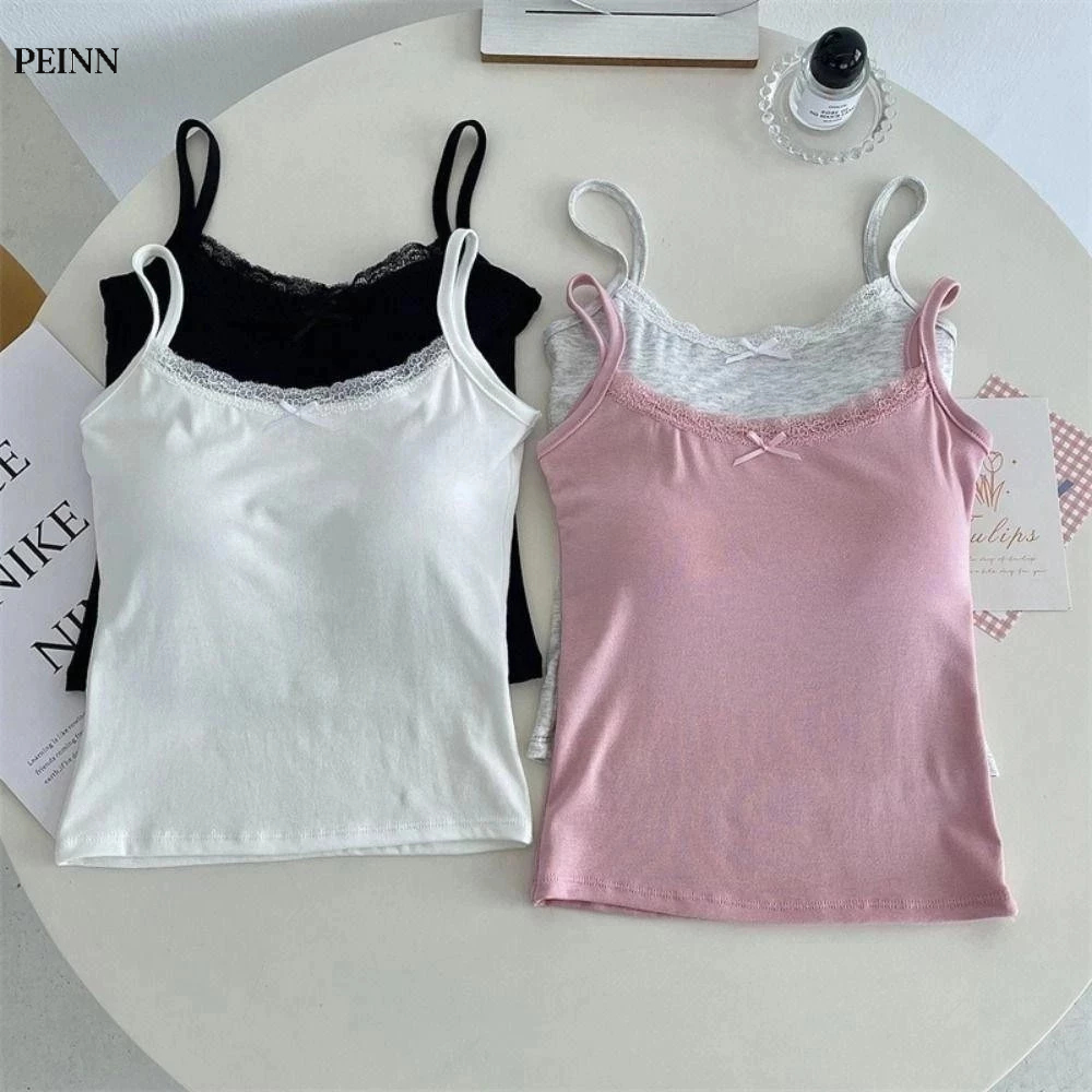 Áo Hai Dây Peinn NH28 Thun Gân Viền Ren Phối Nơ