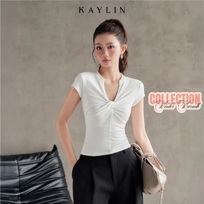 Áo kiểu KAYLIN cổ V xoắn ngực chất vải thun co giãn phong cách cá tính BST Tháng 11.2025 - A83T11