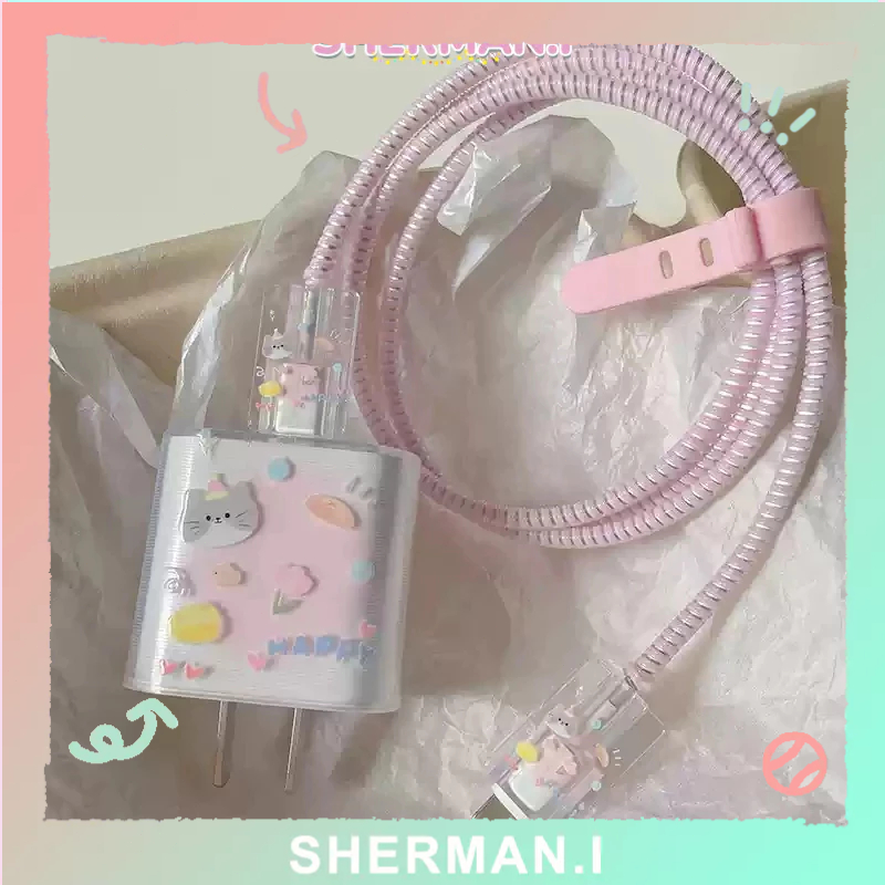 【sherman.i】Vỏ bảo vệ bộ sạc 5 trong 1 Silicone mềm Hoạt hình Chống gập trong suốt phù hợp với IP 20W-SN