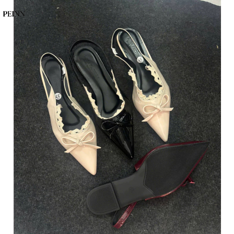 [Peinn] Giày sục bệt nữ quai nơ phối ren xinh xắn bibi SD-0356
