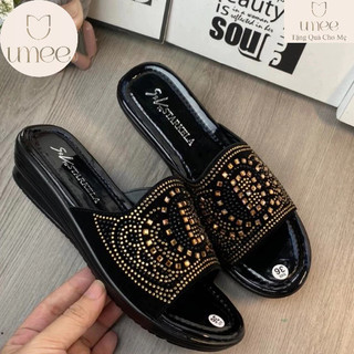   36-43  Dép trung niên nữ cho mẹ đế xuồng 3cm siêu êm quai đá sang trọng 