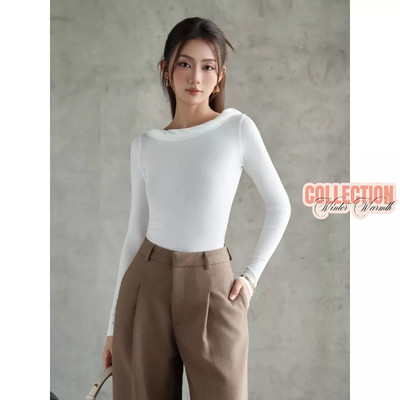 Áo kiểu KAYLIN tay dài cổ xoắn hở lưng chất vải thun giấy phong cách cá tính BST Tháng 11.2025 - A92T11