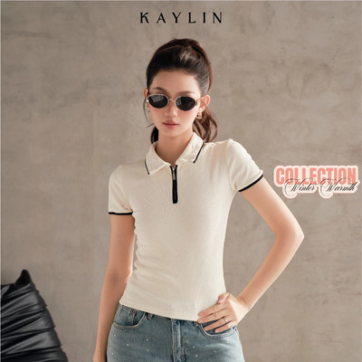 Áo thun Polo KAYLIN kéo khóa form ôm chất vải thun gân co giãn phong cách văn phòng BST Tháng 11.2025 - A84T11