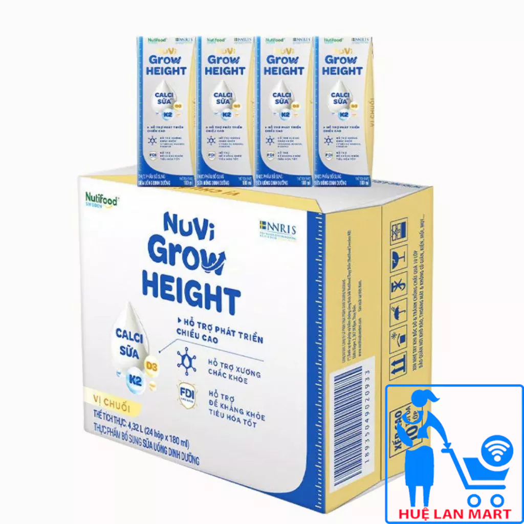 Thùng 24 hộp SBPS Nuvi Grow Height vị chuối 1+ hỗ trợ phát triển chiều cao hộp 110/180ml