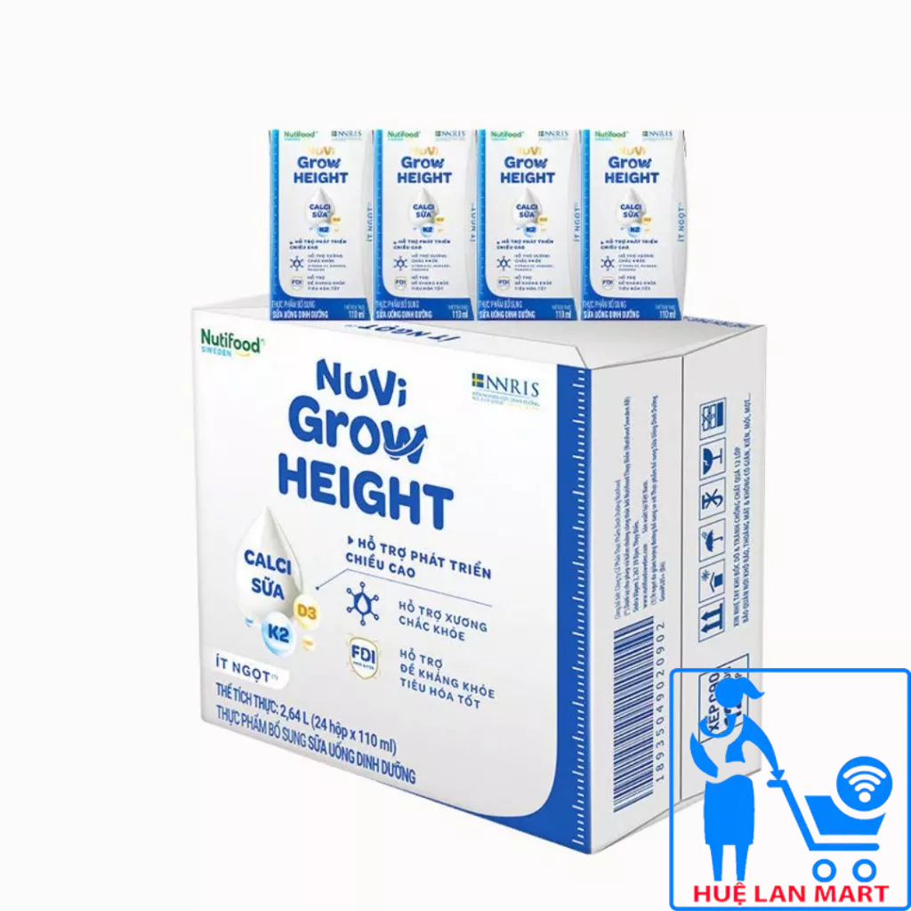 Thùng 24 hộp Sữa bột pha sẵn Nuvi Grow Height hộp 110ml/180ml, hỗ trợ tăng chiều cao, cân nặng