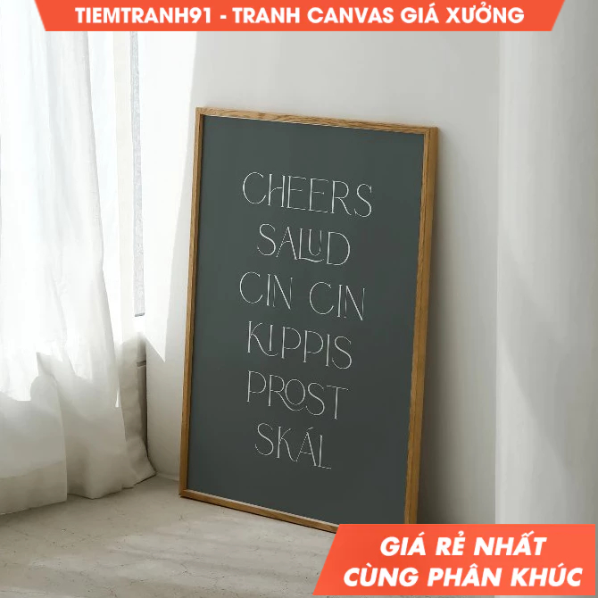 Tranh treo tường, Minimalist Celebration Quote Bar Cart Typography Multilingual Toast Wall Art Globa