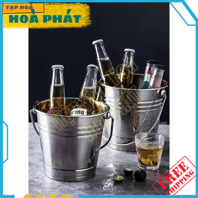Xô Đá Có Quai Xách Inox, Xô Đựng Đá Inox, Xô Ướp Thức Uống 3 Size