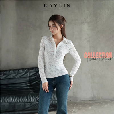Áo Polo KAYLIN ren tay dài chất vải thun gân co giãn phong cách gợi cảm BST Tháng 11.2025 - A85T11