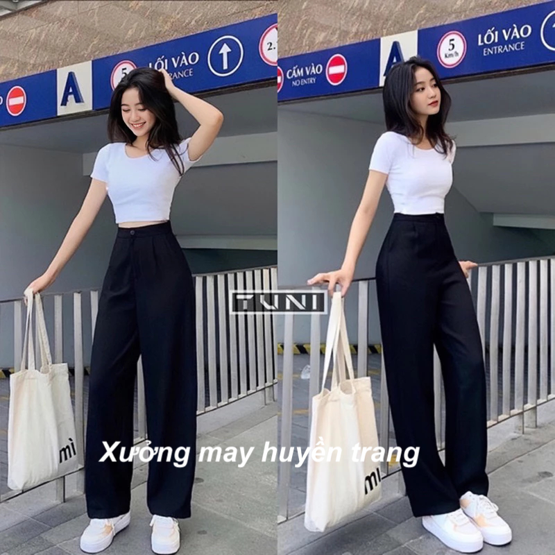 Quần Ống Rộng Nữ Lưng Cao Khóa Trước Quần Tây Nữ Ống Suông Chất Tuyết Mưa M188