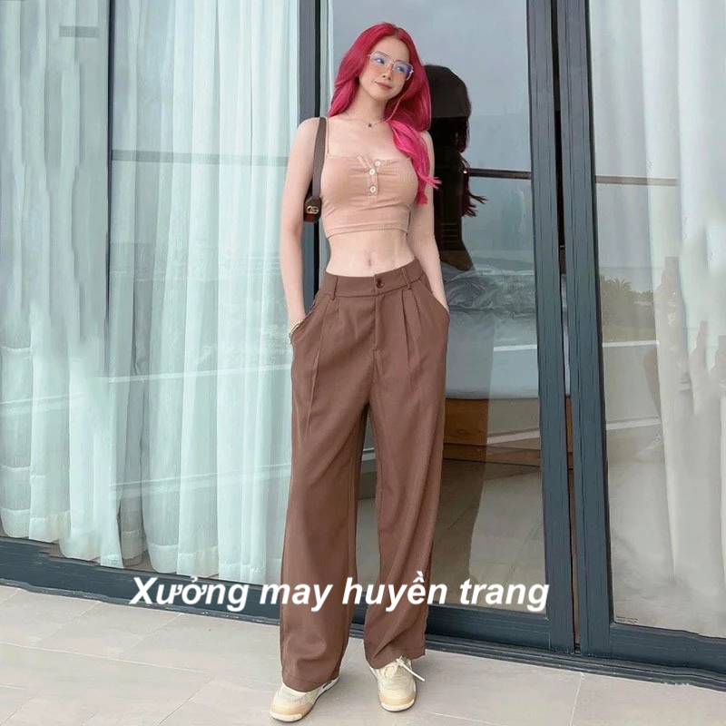 Quần Ống Rộng Nữ Lưng Cao Khóa Trước Quần Tây Nữ Ống Suông Chất Tuyết Mưa M188 | BigBuy360 - bigbuy360.vn