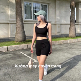  Quần legging tăm đùi cạp cao dáng ngắn nữ biker short thun gân tập gym M101 