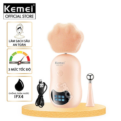 Máy rửa mặt đa năng 2in1 Kemei KM-293 điều chỉnh 3 mức tốc độ, kèm đầu lăn nâng cơ giảm thâm mắt - Hàng chính hãng