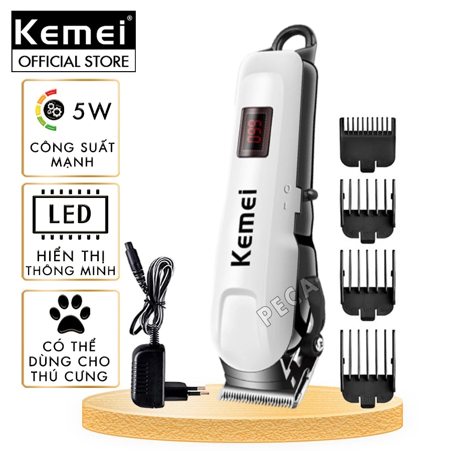 Tông đơ cắt tóc không dây KEMEI KM-809A chuyên nghiệp màn hình LCD hiển thị pin, cắt được lông cho thú cưng, chó, mèo