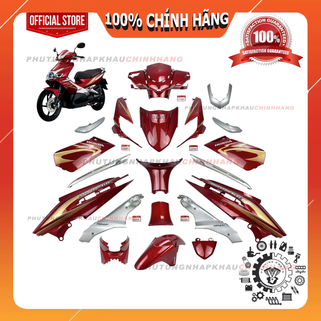 [LẺ MÓN] Dàn áo Air Blade 110 bản Fi đời 2009 màu Đỏ Bạc, Dàn nhựa màu AB 110 Fi Phun xăng điện tử