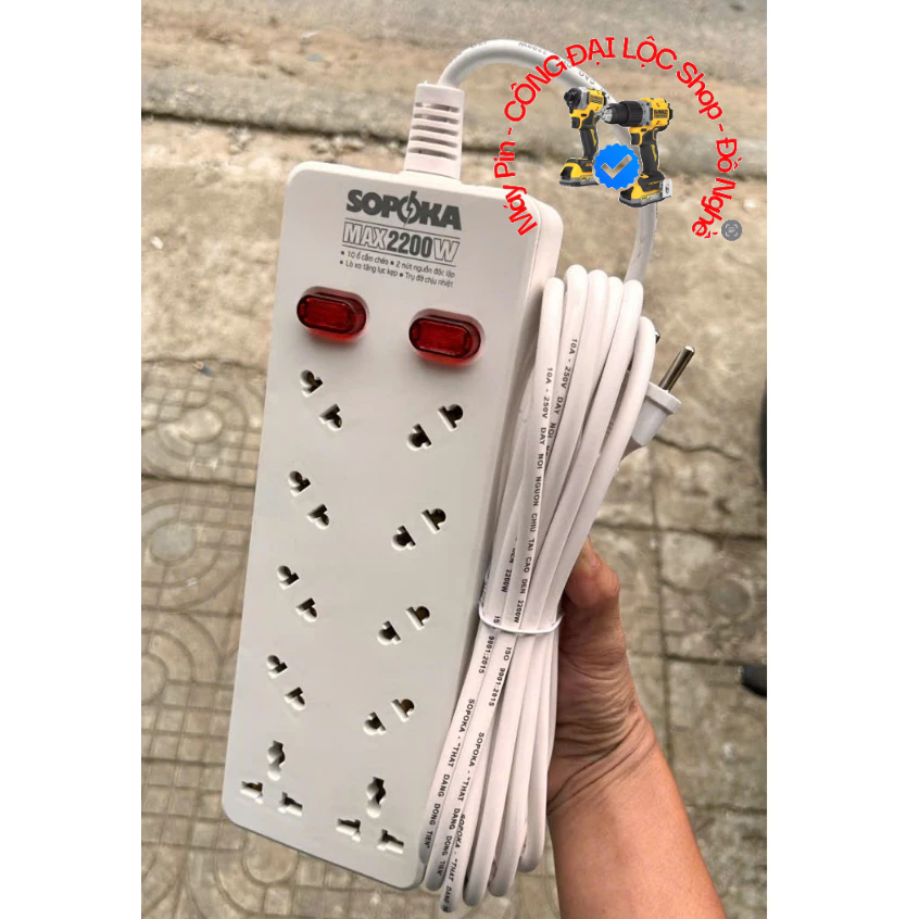 Ổ Cắm Điện 10 Lỗ Chéo SOPOKA 10A - Ổ Cắm Đa Năng Dùng Cho Phích Chân To - 2200W - BH 2 Năm