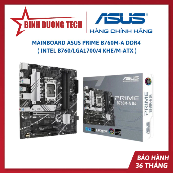Mainboard ASUS Prime B760M-A DDR4 ( Intel B760/LGA1700/4 khe/M-ATX )  - Hàng Chính Hãng