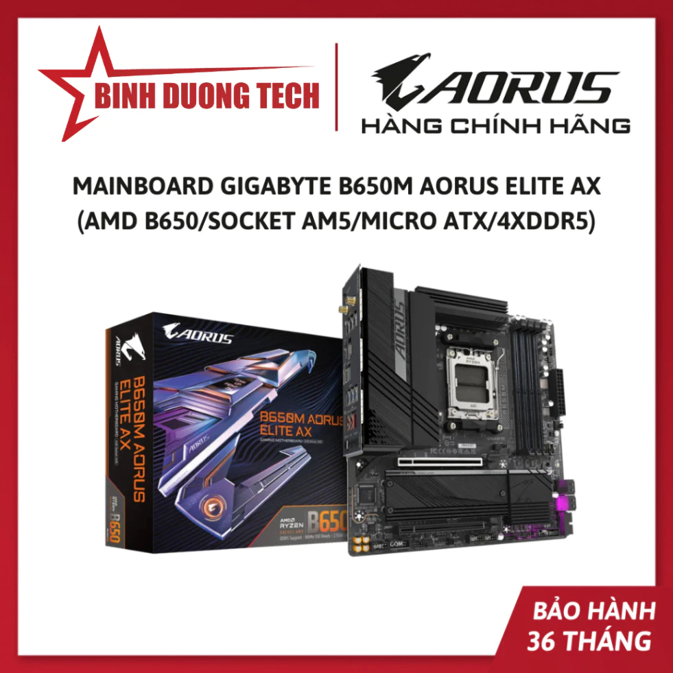 Mainboard Gigabyte B650M AORUS ELITE AX, AMD B650, AM5, Micro ATX, 4×DDR5 - Hàng chính hãng