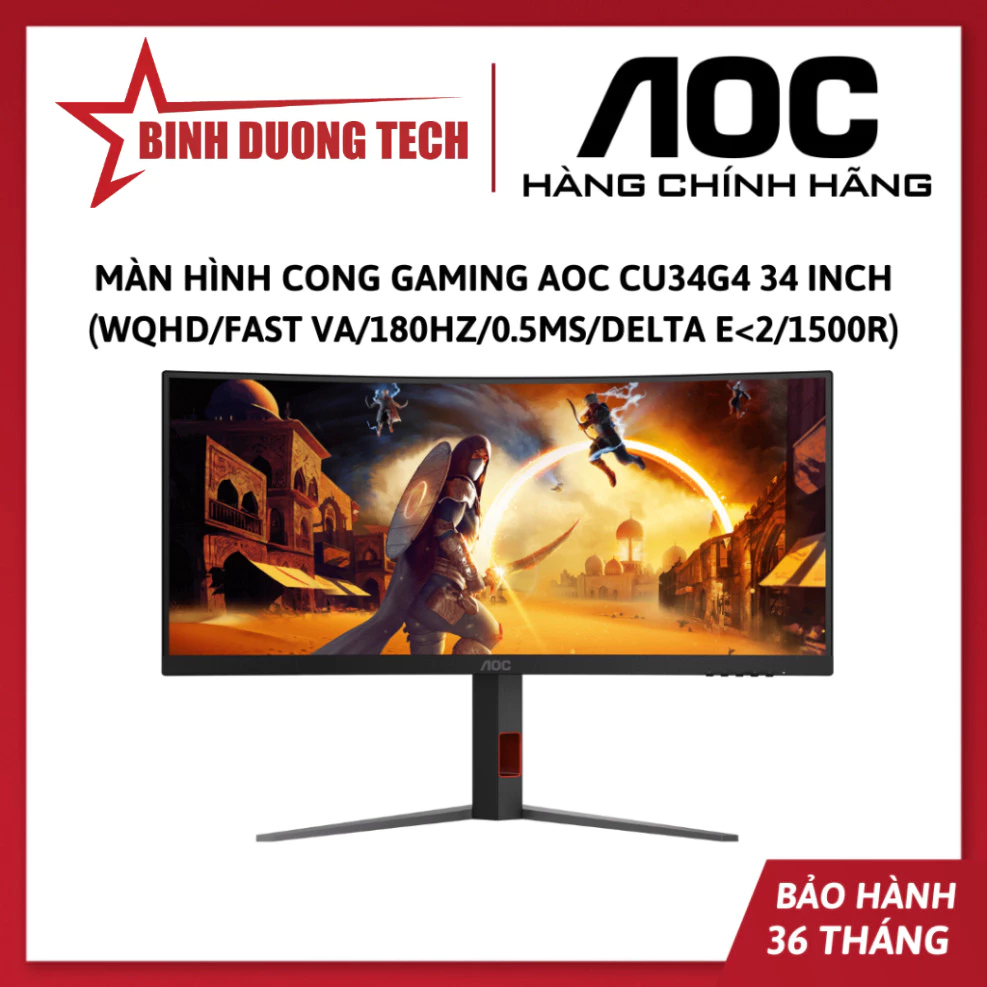Màn hình cong gaming AOC CU34G4 34 inch (WQHD/Fast VA/180HZ/0.5ms/Delta E<2/1500R) - Hàng chính hãng