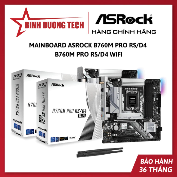 Mainboard Asrock B760M Pro RS D4 - B760M Pro RS D4 Wifi - Asrock B760M Pro RS D5 - Hàng Chính Hãng