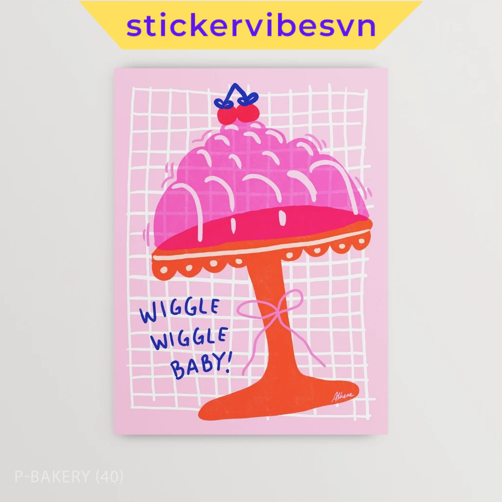 Tranh dán tường fomex, The Retro Jelly Cherry Topped Pop, decor phòng ngủ, có sẵn keo dán 2 mặt, nhậ