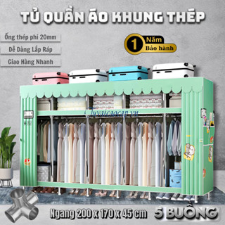  Tủ Đựng Quần Áo  Vải Tủ Vải Treo Quần Áo Vải 3 Buồng Khung Thép Loại 1 Vải Cotton Khung Thép Siêu To 