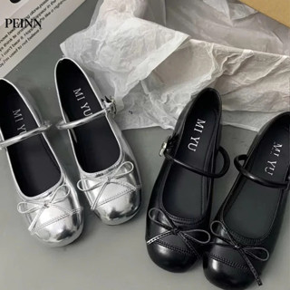 [Peinn] Giày búp bê nữ lolita phối nơ màu bạc chất da sin sò mẫu mới ma 339