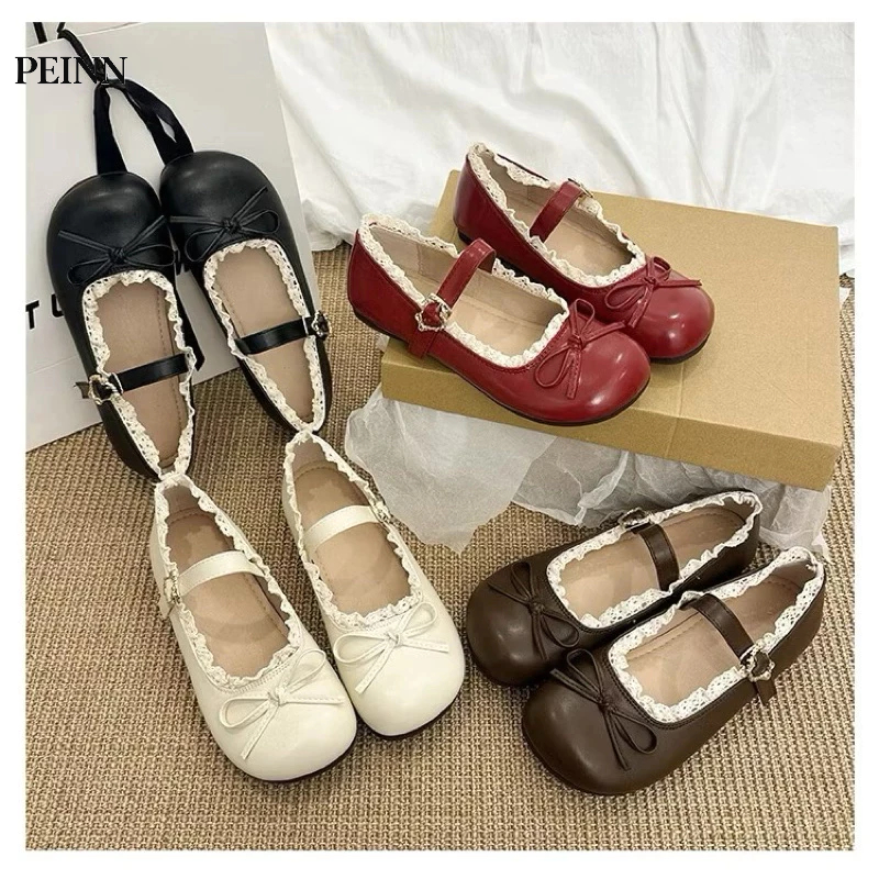 [Peinn]-Giày búp bê nữ lolita phối nơ màu bạc chất da sin sò mẫu mới ma 339