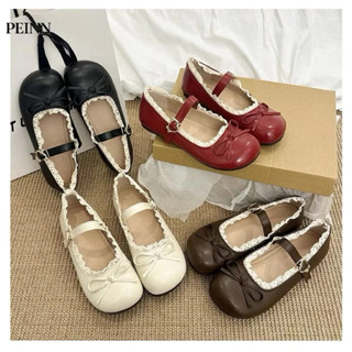 [Peinn]-Giày búp bê nữ lolita phối nơ màu bạc chất da sin sò mẫu mới ma 339