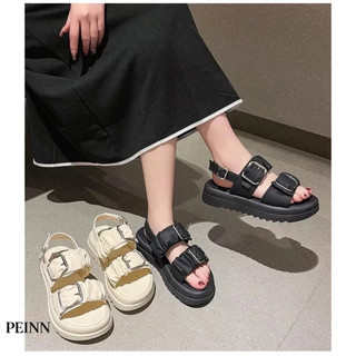   Peinn  Sandal nữ tăng chiều cao dép quai ngang chât da mêm êm chân mã 