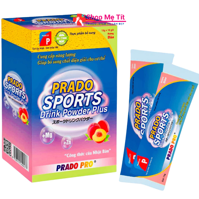 PRADO PRO Bù điện giải PRADO SPORTS DRINK POWDER Plus hương Đào hộp 10 gói x 13g