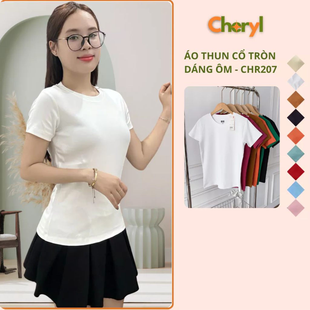 Áo thun nữ cổ tròn ngắn tay kiểu dáng trơn chất liệu cotton Borip, áo phông nữ trẻ năng động thể tha