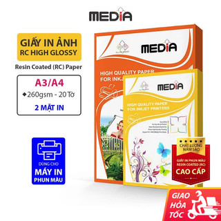 Giấy In Ảnh RC Bóng 2 Mặt Media A4/A3 Giấy In Màu Giấy Ảnh RC Photo Paper Giấy In Media Cao Cấp